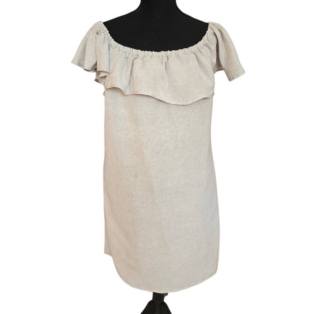 Tommy Bahama Womens Ruffle St. Lucia Linen-Blend Coverup Dress Beige Large